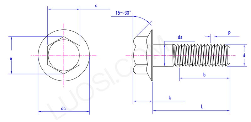 hex flange screw structure diagram