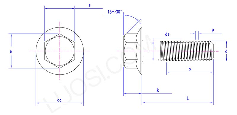 Heavy hex flange screws structure diagram