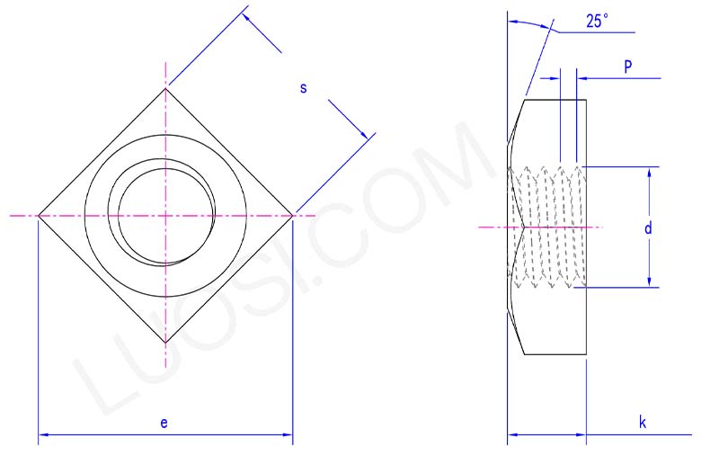 Single Chamfered Square Nuts parameter Single Chamfered Square Nuts parameter